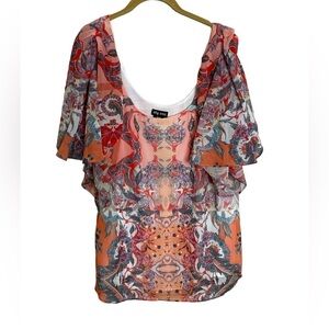 City Chic Beaded Neckline Paisley Blouse XS/14